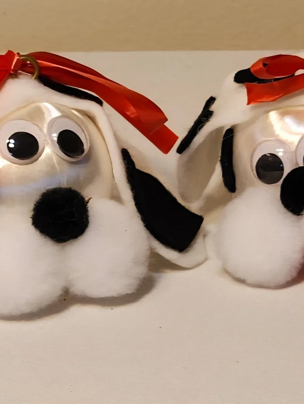 Two Vintage Handmade 70s Spun Satin Dog Ornaments Christmas